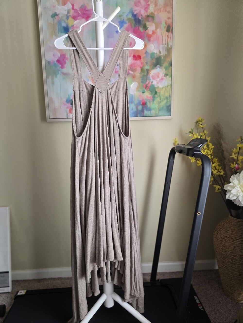 Free People Beach Taupe Handkerchief Hem Maxi Dress L Boho Oversized Made USA - Picture 5 of 7